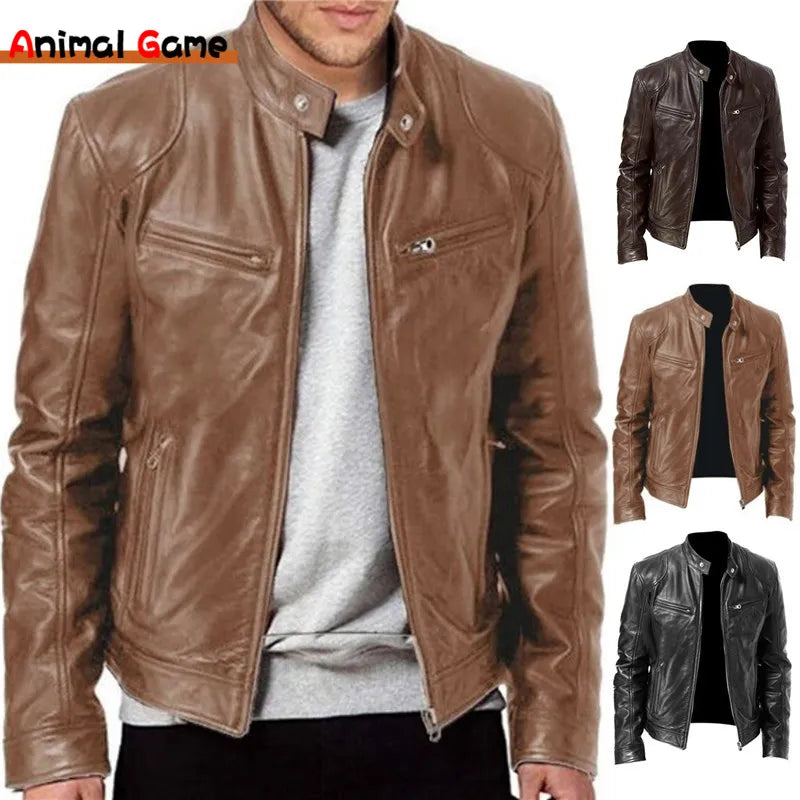 Veste cuir homme slim fit | Blouson moto homme cuir | Veste col montant homme | Veste anti-vent moto | Blouson cuir homme zippé | Veste cuir moto ajustée | Blouson diagonal fermeture | Veste homme style biker | Veste PU homme mode | Blouson moto coupe slim