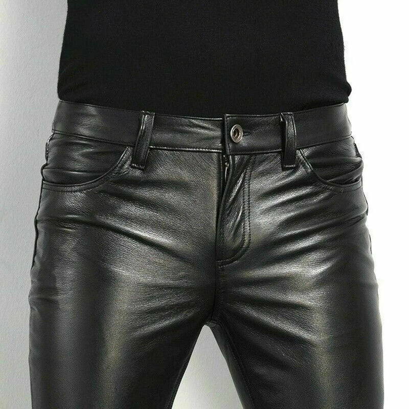 Pantalon en cuir PU pour homme | Pantalon en cuir coupe slim | Pantalon de motard en simili cuir | Pantalon style rock pour homme | Pantalon en cuir pour boîte de nuit | Pantalon en cuir tendance pour homme | Pantalon en cuir pour danse homme | Pantalon de moto en cuir PU | Pantalon en simili cuir à la mode