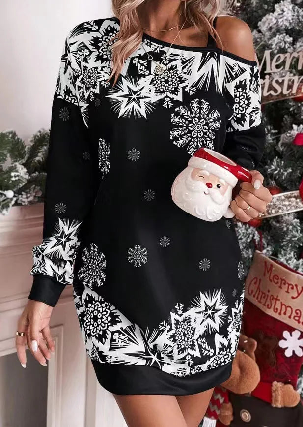  Robe de Noël femme imprimé flocon de neige