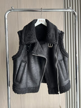 Veste en simili cuir pour femmes avec doublure en taffetas-2024 nouveau produit veste en cuir chaud avec col en fourrure Teddy pour femmes