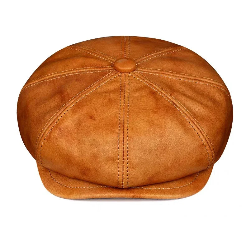 Bonnet rétro en cuir véritable béret chapeau unisexe hiver chaud Casquette octogonale pour hommes femmes Chapeau Homme Chapeau noir