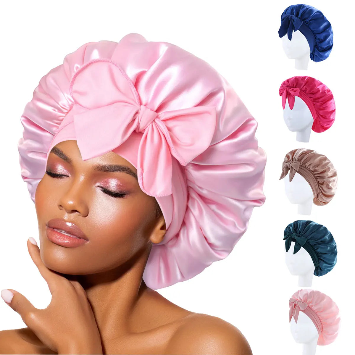 Bonnet en Satin en soie, réglable, pour dormir, avec bandeau à nouer, pour femmes et hommes