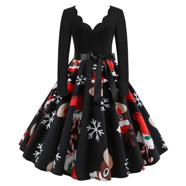 Robe de Noël Hepburn col V patchwork