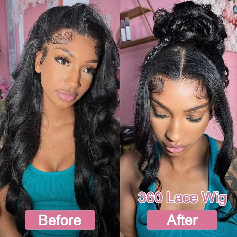 Perruque Lace Front Wig Body Wave 360 HD, cheveux naturels, pre-plucked, 12A, sans colle, vierge brésilienne, avec cordon de serrage