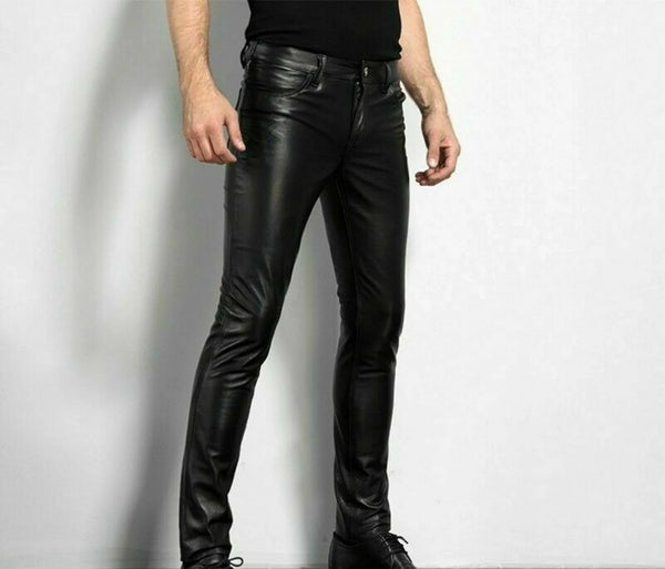 Pantalon en cuir PU pour homme | Pantalon en cuir coupe slim | Pantalon de motard en simili cuir | Pantalon style rock pour homme | Pantalon en cuir pour boîte de nuit | Pantalon en cuir tendance pour homme | Pantalon en cuir pour danse homme | Pantalon de moto en cuir PU | Pantalon en simili cuir à la mode