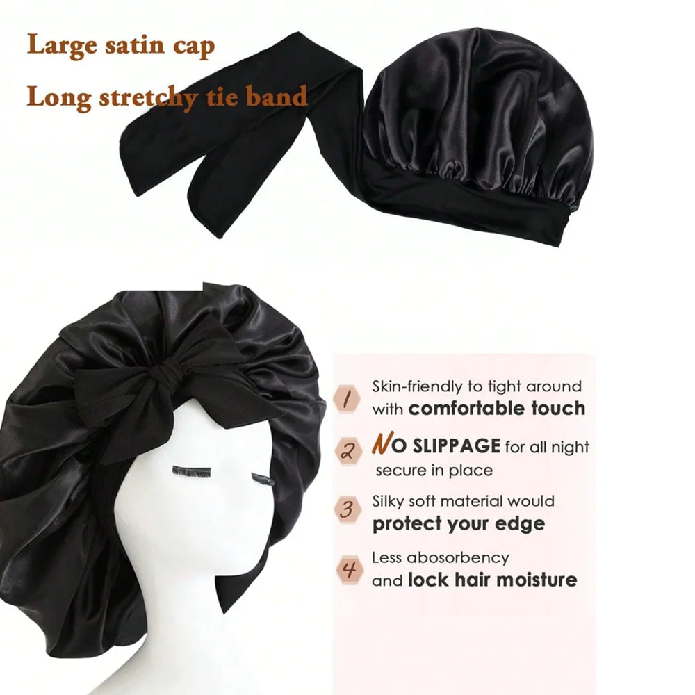 InjBonnet réglable en satin pour hommes et femmes, bonnet pour dormir, cheveux, bande lourde
