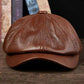 Chapeaux hommes 2025 hiver 100% Casquette chaude en cuir véritable béret masculin peintre Boina peau de vache Casquette octogonale haute qualité Streetwear