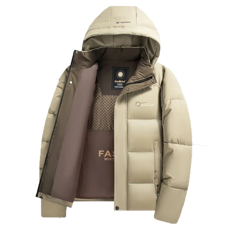 Parka d'hiver épaisse pour homme, manteau décontracté, coupe cintrée, imperméable, chaud, couleur unie, vêtements d'extérieur, manteau à capuche, nouvelle collection 2026