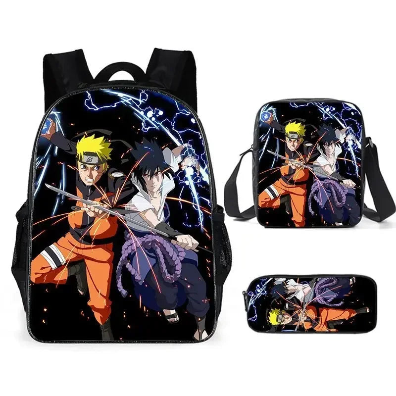 Ensemble de sac à dos Naruto 3 pièces | Ensemble de cartables Naruto | Sac à dos Naruto style coréen | Sac bandoulière Naruto | Trousse Naruto | Ensemble de sacs Naruto | Sac Naruto pour école primaire | Sac à dos Naruto pour collège | Cartable imprimé Naruto | Ensemble de sacs Naruto pour enfants