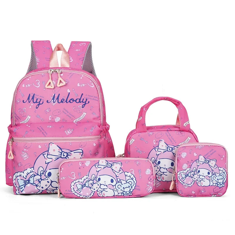 Ensemble de sacs à dos Kuromi | Cartable Hello Kitty | Sac à dos Sanrio 4 pièces | Trousse Kuromi | Sac bandoulière Melody | Joli sac à dos Sanrio | Ensemble de portefeuilles Kuromi | Ensemble de sacs scolaires pour filles | Sac à dos Hello Kitty | Sac Kuromi d'extérieur