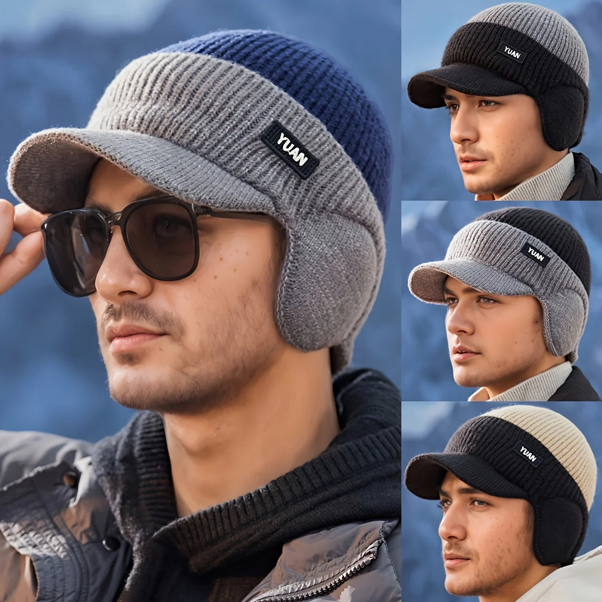 Bonnet tricoté chaud pour hommes – Couvre-tête d'hiver, protection auditive légère et chaude, adapté aux sports de plein air et aux temps froid