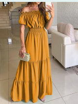 2025 été solide Boho Robe femmes mode élégante plage Robe de soirée décontracté Slash cou bureau Maxi robes pour Femme Robe Femme