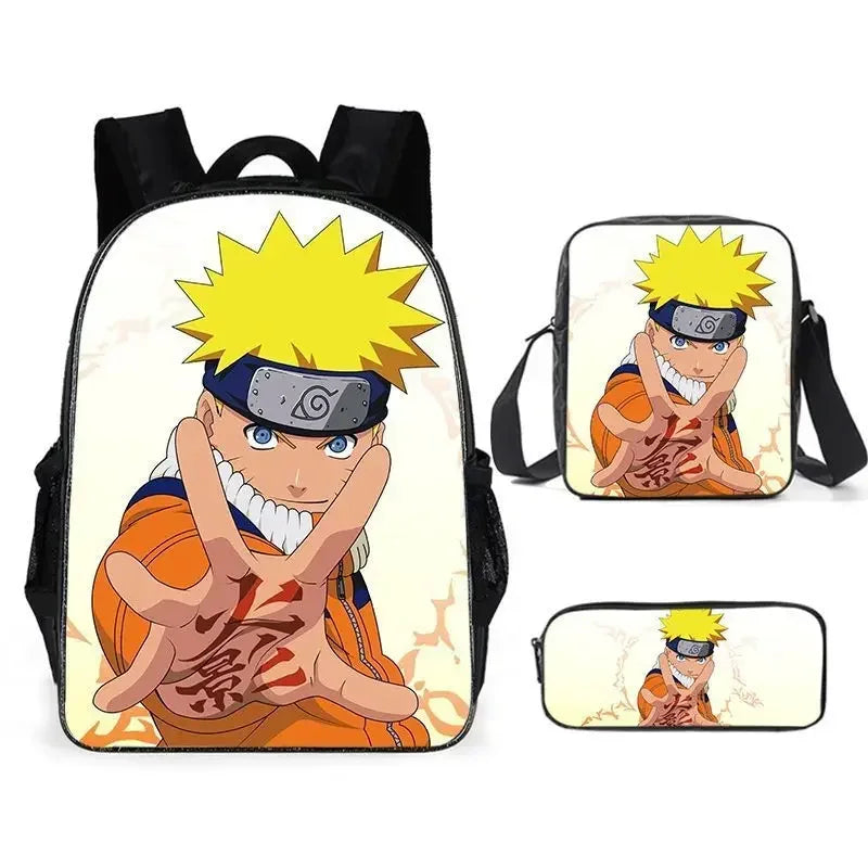 Ensemble de sac à dos Naruto 3 pièces | Ensemble de cartables Naruto | Sac à dos Naruto style coréen | Sac bandoulière Naruto | Trousse Naruto | Ensemble de sacs Naruto | Sac Naruto pour école primaire | Sac à dos Naruto pour collège | Cartable imprimé Naruto | Ensemble de sacs Naruto pour enfants