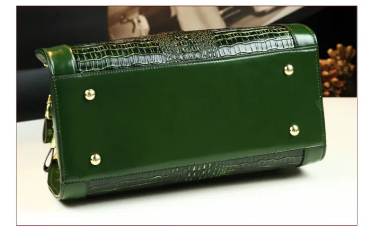 Sacs à main en cuir véritable motif Crocodile pour femmes d'âge moyen, sacoche à bandoulière multicouche, grands sacs