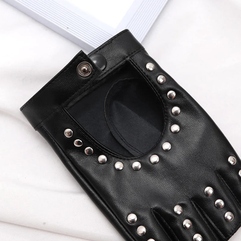 Gants gothiques noirs sans doigts demi-doigts punk