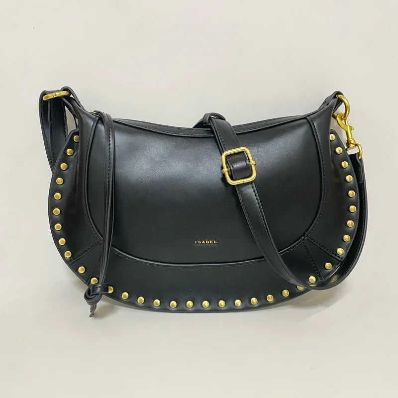 Sac à bandoulière noir riveté pour femmes, sac sous les bras, Design de luxe rétro pour dames, nouvelle collection 2025