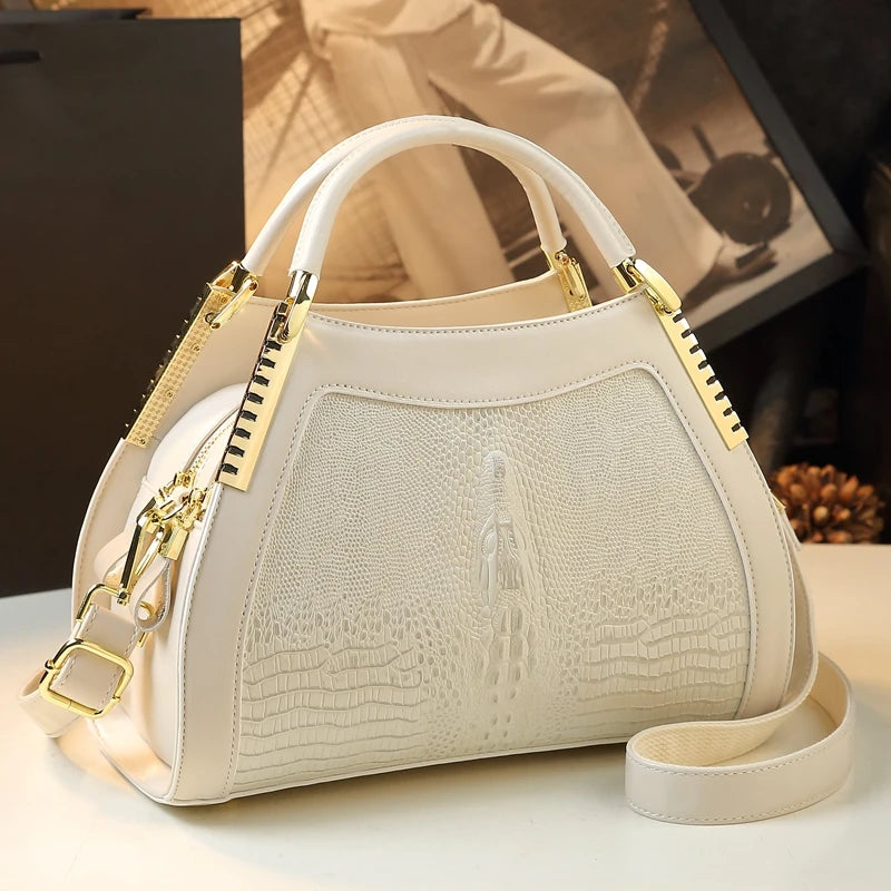Sacs à main en cuir véritable motif Crocodile pour femmes d'âge moyen, sacoche à bandoulière multicouche, grands sacs