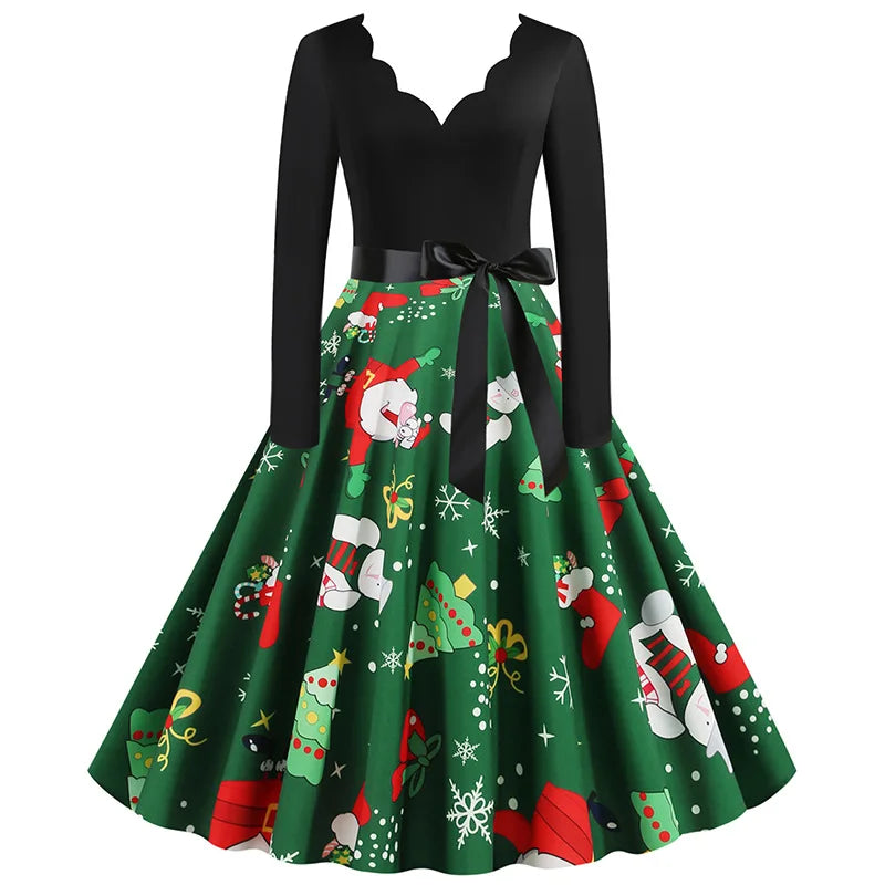 Robe de Noël Hepburn col V patchwork
