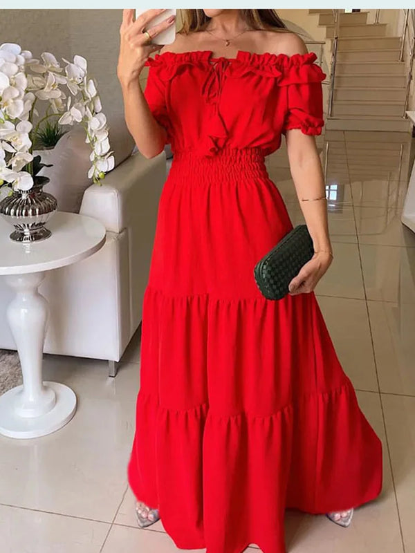 2025 été solide Boho Robe femmes mode élégante plage Robe de soirée décontracté Slash cou bureau Maxi robes pour Femme Robe Femme
