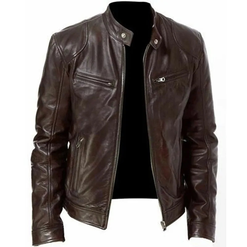 Veste cuir homme slim fit | Blouson moto homme cuir | Veste col montant homme | Veste anti-vent moto | Blouson cuir homme zippé | Veste cuir moto ajustée | Blouson diagonal fermeture | Veste homme style biker | Veste PU homme mode | Blouson moto coupe slim