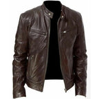 Veste cuir homme slim fit | Blouson moto homme cuir | Veste col montant homme | Veste anti-vent moto | Blouson cuir homme zippé | Veste cuir moto ajustée | Blouson diagonal fermeture | Veste homme style biker | Veste PU homme mode | Blouson moto coupe slim
