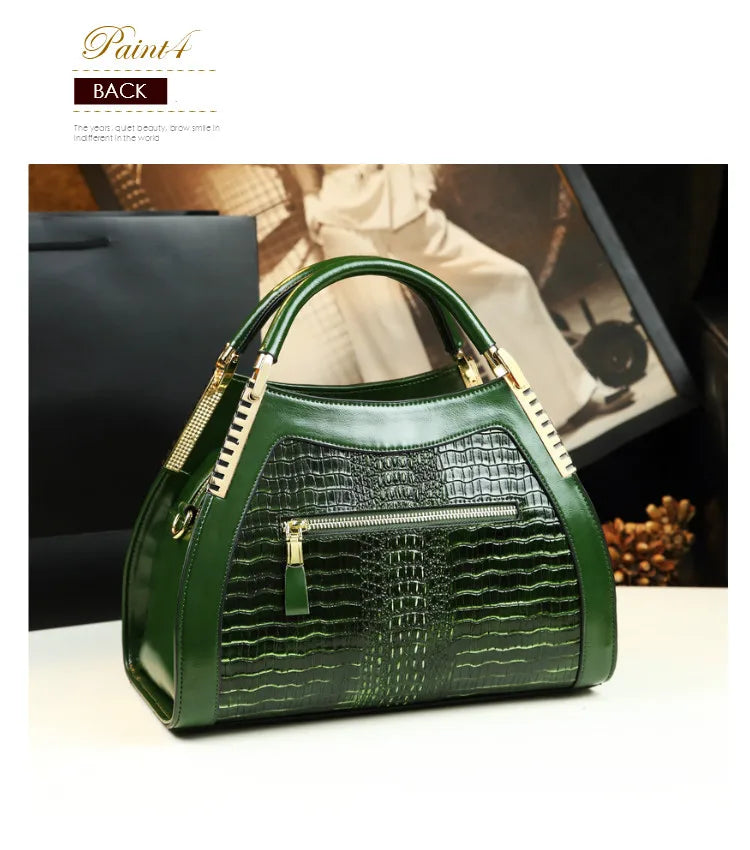 Sacs à main en cuir véritable motif Crocodile pour femmes d'âge moyen, sacoche à bandoulière multicouche, grands sacs