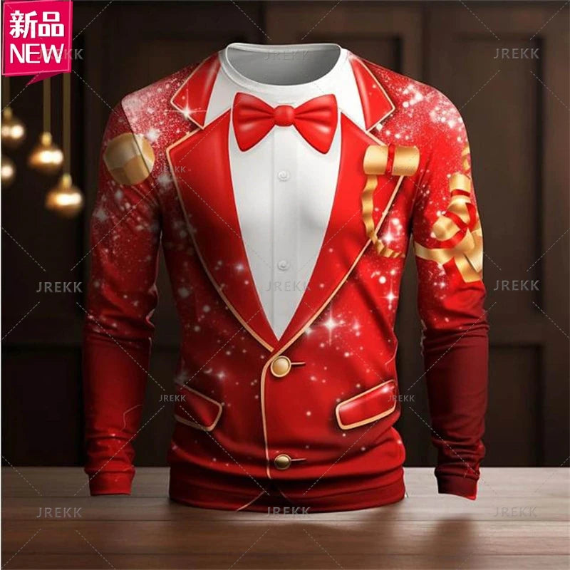 T-shirt à manches longues joyeux Noël imprimé en 3D pour hommes dos