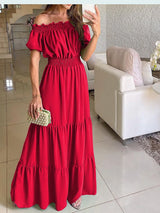 2025 été solide Boho Robe femmes mode élégante plage Robe de soirée décontracté Slash cou bureau Maxi robes pour Femme Robe Femme