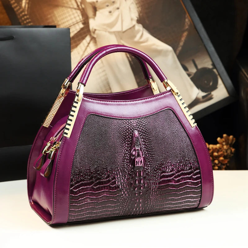 Sacs à main en cuir véritable motif Crocodile pour femmes d'âge moyen, sacoche à bandoulière multicouche, grands sacs