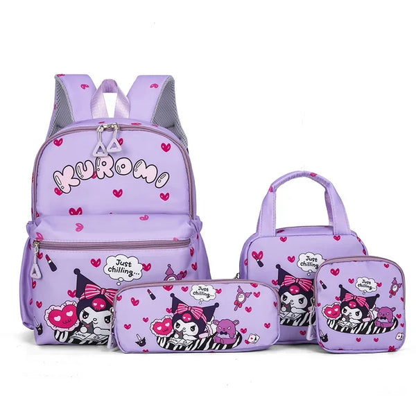 Ensemble de sacs à dos Kuromi | Cartable Hello Kitty | Sac à dos Sanrio 4 pièces | Trousse Kuromi | Sac bandoulière Melody | Joli sac à dos Sanrio | Ensemble de portefeuilles Kuromi | Ensemble de sacs scolaires pour filles | Sac à dos Hello Kitty | Sac Kuromi d'extérieur