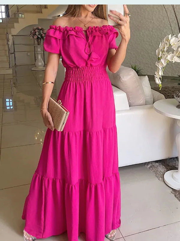 2025 été solide Boho Robe femmes mode élégante plage Robe de soirée décontracté Slash cou bureau Maxi robes pour Femme Robe Femme