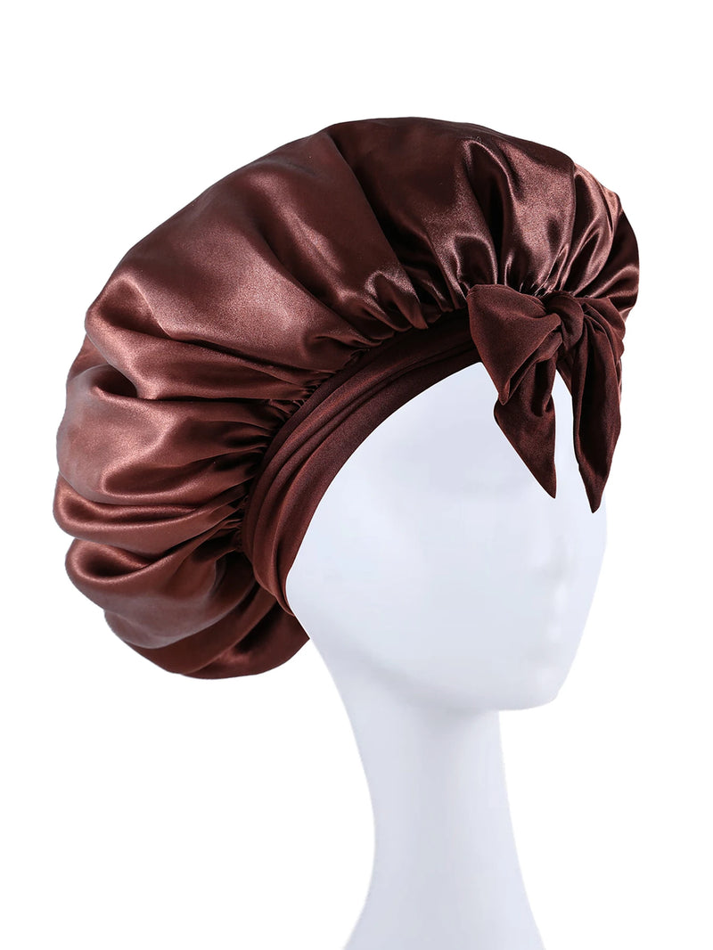 Bonnet en Satin en soie, réglable, pour dormir, avec bandeau à nouer, pour femmes et hommes