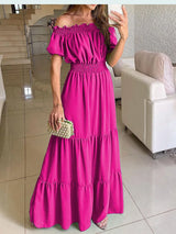 2025 été solide Boho Robe femmes mode élégante plage Robe de soirée décontracté Slash cou bureau Maxi robes pour Femme Robe Femme