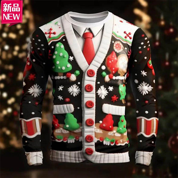 T-shirt à manches longues joyeux Noël imprimé en 3D pour hommes avant