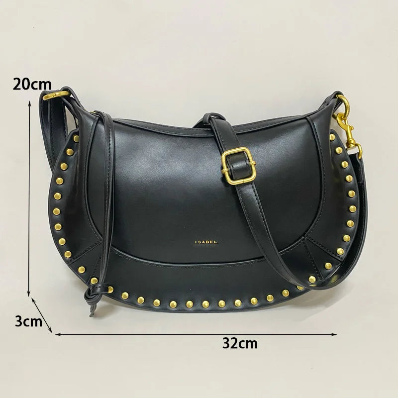 Sac à bandoulière noir riveté pour femmes, sac sous les bras, Design de luxe rétro pour dames, nouvelle collection 2025