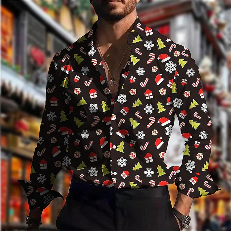 Chemise à manches longues imprimée en 3D pour hommes Motif 3D streetwear