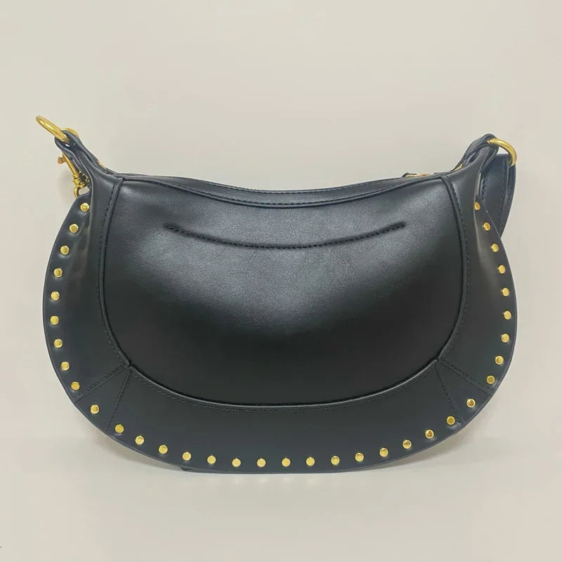 Sac à bandoulière noir riveté pour femmes, sac sous les bras, Design de luxe rétro pour dames, nouvelle collection 2025