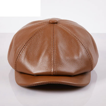 Béret en cuir véritable unisexe, casquette de journal à 8 panneaux pour hommes et femmes, chapeau Vintage à visière souple pour garçon