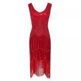 Robe Gatsby 1920 femme | Robe flapper à sequins | Robe soirée à franges | Robe sans manches chic | Robe col en V soirée | Robe à perles Gatsby | Robe rétro soirée femme | Robe franges sans manches | Robe à sequins élégante | Robe vintage Gatsby femme