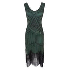 Robe Gatsby 1920 femme | Robe flapper à sequins | Robe soirée à franges | Robe sans manches chic | Robe col en V soirée | Robe à perles Gatsby | Robe rétro soirée femme | Robe franges sans manches | Robe à sequins élégante | Robe vintage Gatsby femme

