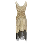Robe Gatsby 1920 femme | Robe flapper à sequins | Robe soirée à franges | Robe sans manches chic | Robe col en V soirée | Robe à perles Gatsby | Robe rétro soirée femme | Robe franges sans manches | Robe à sequins élégante | Robe vintage Gatsby femme