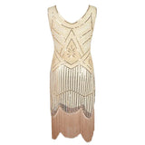 Robe Gatsby 1920 femme | Robe flapper à sequins | Robe soirée à franges | Robe sans manches chic | Robe col en V soirée | Robe à perles Gatsby | Robe rétro soirée femme | Robe franges sans manches | Robe à sequins élégante | Robe vintage Gatsby femme


