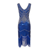 Robe Gatsby 1920 femme | Robe flapper à sequins | Robe soirée à franges | Robe sans manches chic | Robe col en V soirée | Robe à perles Gatsby | Robe rétro soirée femme | Robe franges sans manches | Robe à sequins élégante | Robe vintage Gatsby femme

