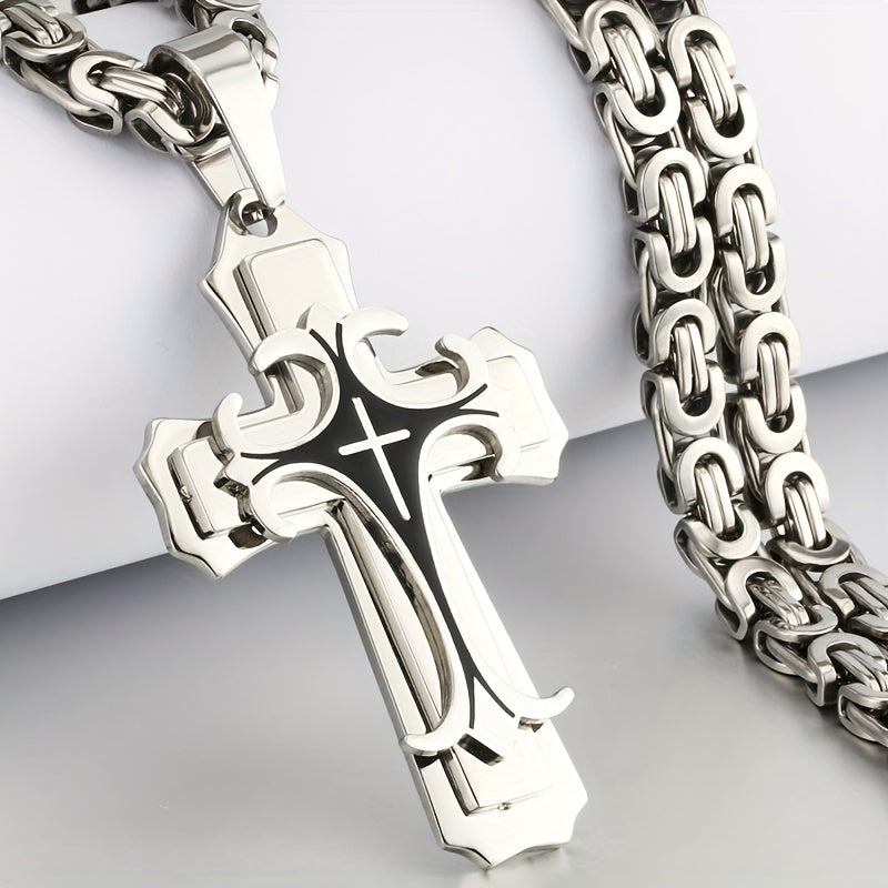 Men's vintage pendant necklace stainless steel close-up