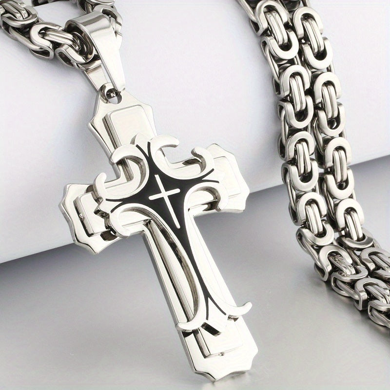 Men's vintage pendant necklace stainless steel close-up