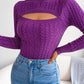 Women'S Sexy Hollow-Out Knit Pullover Sweater, Long Sleeve Crew Neck, Skinny Fit, Acrylic Blend (Polyester 28%, Polyamide 22%, Viscose 28%), High Stretch Fabric, Solid Color, Spring/Fall Fashion Top