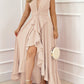 Elegant deep v-neck maxi dress royal blue side angle