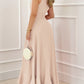Elegant deep v-neck maxi dress asymmetrical hem detail