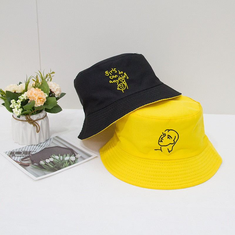 2021 New Sun Hat Letter Bucket Hat Men Women Bob Hip Hop Caps Summer Panama Foldable Double Sided Dance Hat Casual Gorras