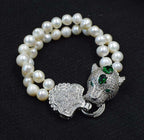Collier perles 2 rangs | Bracelet perles blanches | Perles 8-9mm rondes | Fermoir zircon vert | Parure perles FPPJ | Collier femme élégant | Bijoux perles naturelles | Collier 43-48cm | Bracelet perles chic | Collier double rang perles
